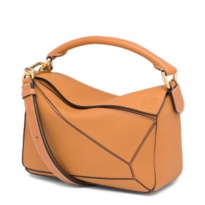 Loewe Puzzle Small Bag In Brown Grained Calfskin