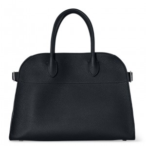 The Row Margaux 12 Top Handle Bag in Black Grained Leather