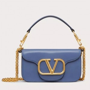 Valentino Small Loco Shoulder Bag In Blue Calfskin