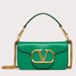 Valentino Small Loco Shoulder Bag In Green Calfskin