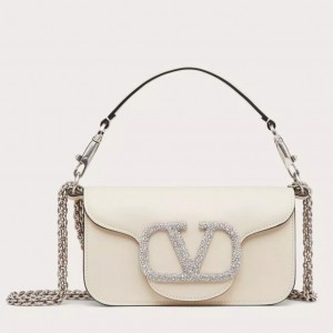 Valentino Small Loco Shoulder White Bag with Crystals Logo
