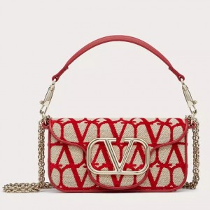 Valentino Small Loco Shoulder Bag in Red Toile Iconographe