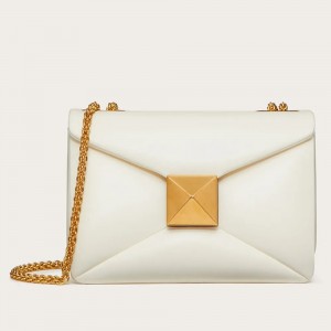 Valentino One Stud Chain Bag In White Nappa Leather