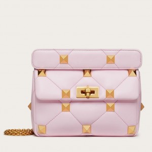 Valentino Roman Stud Medium Chain Bag In Pink Nappa Leather