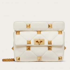 Valentino Roman Stud Medium Chain Bag In White Nappa Leather