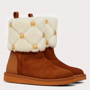 Valentino Roman Stud Quilted Ankle Boot in Suede Leather and Wool