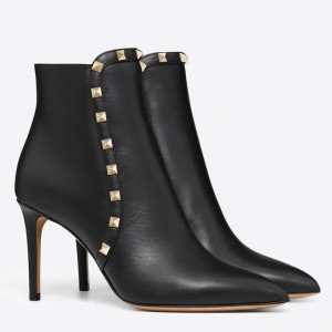 Valentino Black Rockstud Heeled Ankle Boots 85mm