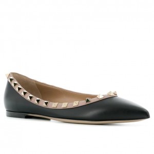 Valentino Rockstud Ballet Flats In Black Calfskin