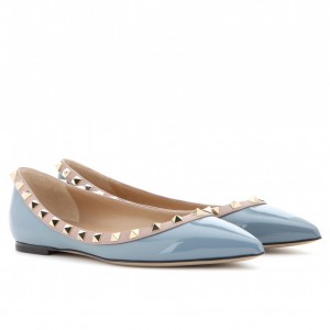 Valentino Rockstud Ballet Flats In Light Blue Patent Leather