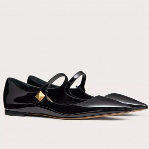 Valentino Tiptoe Ballet Flats In Black Patent Leather