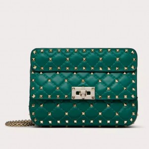 Valentino Rockstud Spike Small Bag in Green Nappa Leather