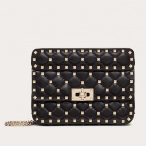 Valentino Rockstud Spike Small Bag in Black Nappa Leather