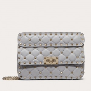 Valentino Rockstud Spike Small Bag in Pearl Grey Nappa Leather