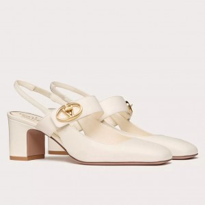 Valentino VLogo Locker Mary-Jane Slingback Pumps 60mm in Whtie Calfskin