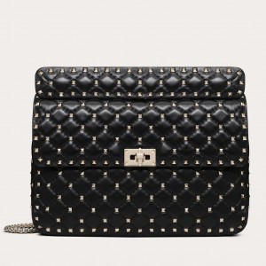 Valentino Rockstud Spike Large Bag in Black Nappa Leather