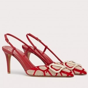 Valentino Vlogo Slingback Pumps 80mm In Red Toile Iconographe 