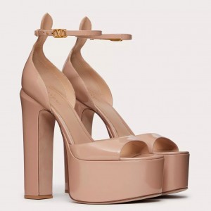 Valentino Tan-Go Platform Sandals 155mm In Rose Cannelle Patent Leather