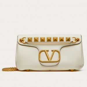 Valentino Stud Sign Shoulder Bag In White Nappa Leather