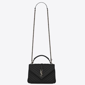 Saint Laurent College Medium Chain Bag In Black Goatskin