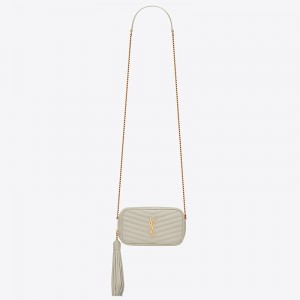 Saint Laurent Mini Lou Camera Bag in White Calfskin