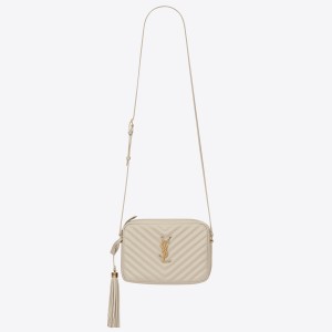 Saint Laurent Lou Camera Bag in White Quilted Leather