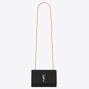 Saint Laurent Kate Chain Small Bag In Black Grained Leather