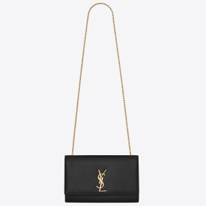 Saint Laurent Kate Chain Medium Bag In Black Grained Leather