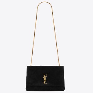 Saint Laurent Kate Reversible Medium Bag In Black Suede and Leather