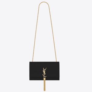 Saint Laurent Kate Tassel Medium Bag In Black Grained Leather