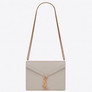 Saint Laurent Cassandra Medium Chain Bag In White Grained Calfskin