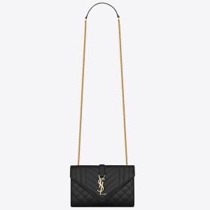 Saint Laurent Envelope Small Bag In Black Grained Leather