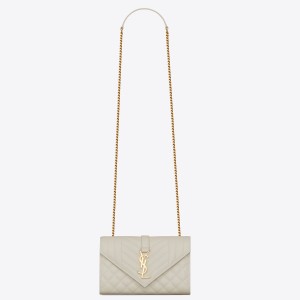 Saint Laurent Envelope Small Bag In White Grained Leather
