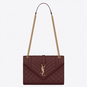 Saint Laurent Envelope Medium Bag In Bordeaux Grained Leather