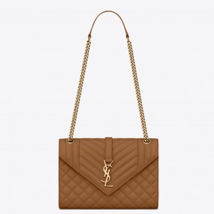 Saint Laurent Envelope Medium Bag In Brown Grained Leather