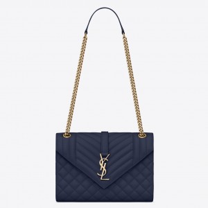 Saint Laurent Envelope Medium Bag In Blue Grained Leather