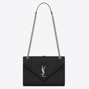 Saint Laurent Envelope Medium Bag In Noir Grained Leather