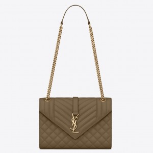 Saint Laurent Envelope Medium Bag In Khaki Green Grained Leather