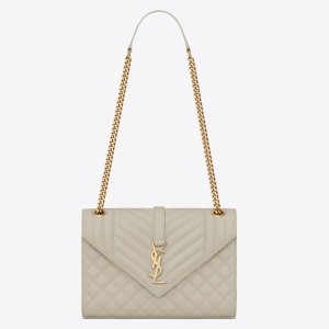 Saint Laurent Envelope Medium Bag In White Grained Leather