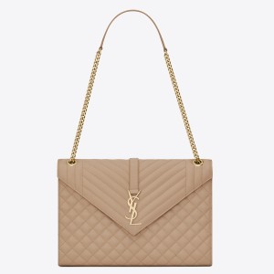 Saint Laurent Envelope Large Bag In Beige Grained Leather