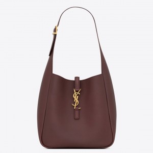 Saint Laurent Le 5 À 7 Soft Small Shoulder Bag in Bordeaux Leather