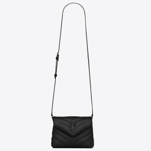 Saint Laurent LouLou Toy Strap Bag In All Black Quilted Calfskin