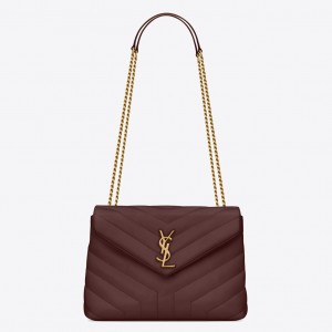 Saint Laurent LouLou Small Chain Bag In Burgundy Quilted Calfskin