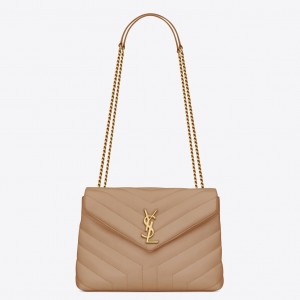 Saint Laurent LouLou Small Chain Bag In Beige Quilted Calfskin