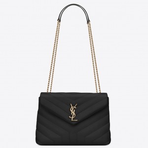 Saint Laurent LouLou Small Chain Bag In Black Quilted Calfskin
