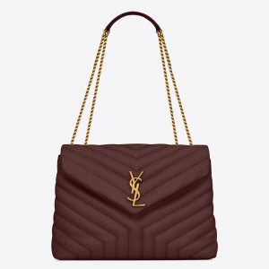 Saint Laurent LouLou Medium Chain Bag In Burgundy Quilted Calfskin