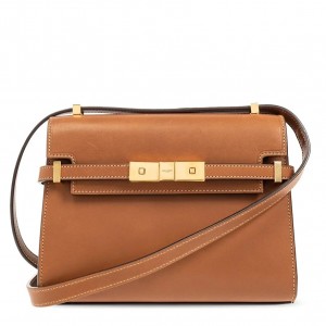 Saint Laurent Manhattan Mini Shoulder Bag in Brown Calfskin