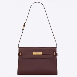 Saint Laurent Manhattan Medium Shoulder Bag in Bordeaux Calfskin
