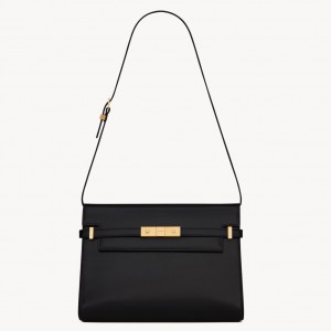 Saint Laurent Manhattan Medium Shoulder Bag in Black Calfskin