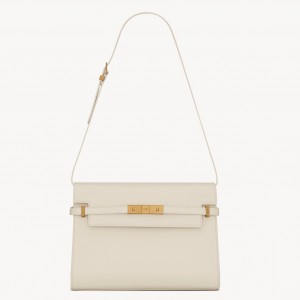 Saint Laurent Manhattan Medium Shoulder Bag in White Calfskin