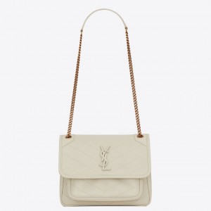 Saint Laurent Niki Baby Chain Bag In White Lambskin